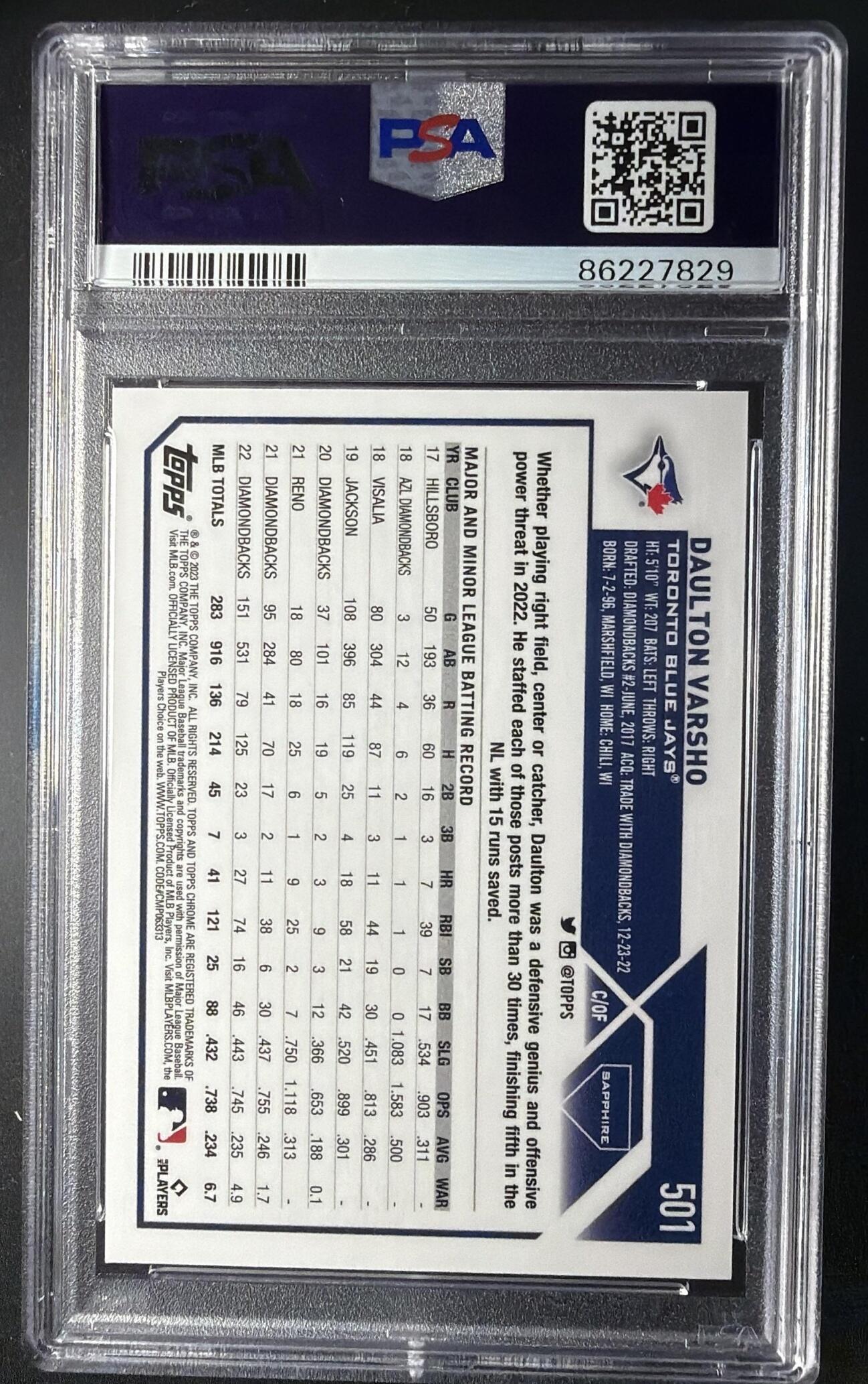 2023 Topps Chrome Sapphire Daulton Varsho #501 PSA 9
