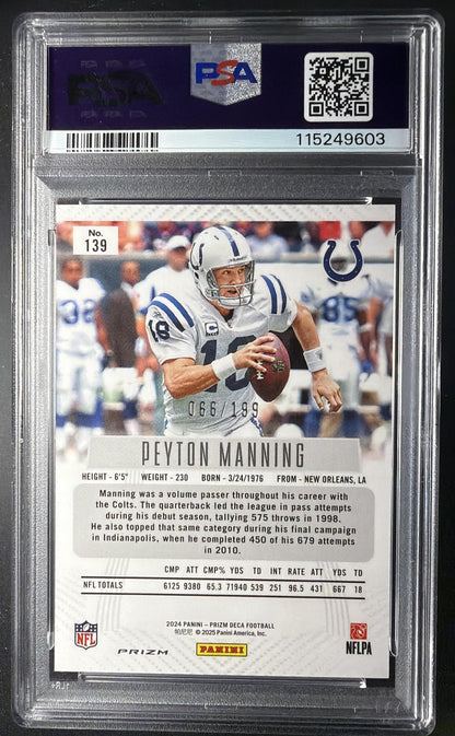 2024 Panini Prizm Deca Peyton Manning #139 Red 66/199 PSA 10