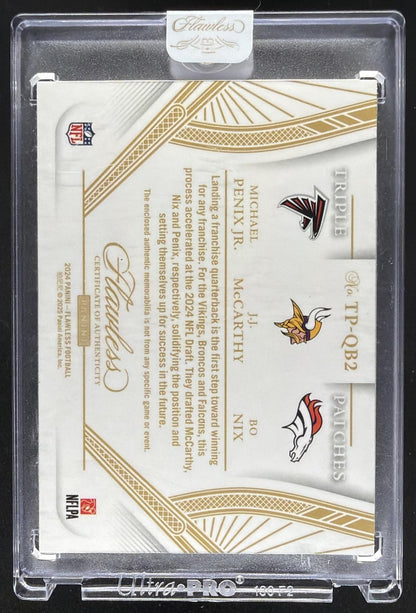 2024 Panini Flawless Michael Penix Jr. Bo Nix J.J. McCarthy Triple Patch /20