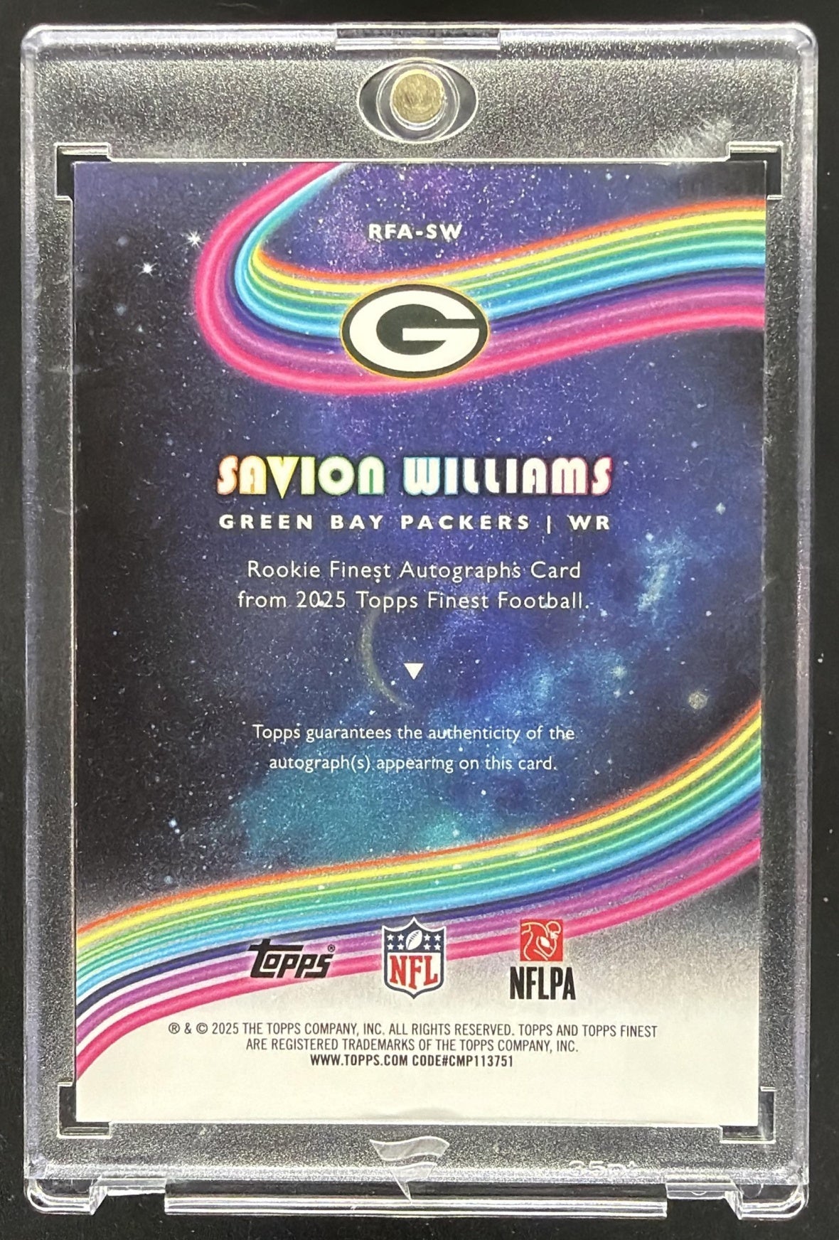 2025 Topps Finest Savion Williams #RFA-SW Rookie Auto Black Refractor 3/10 RC