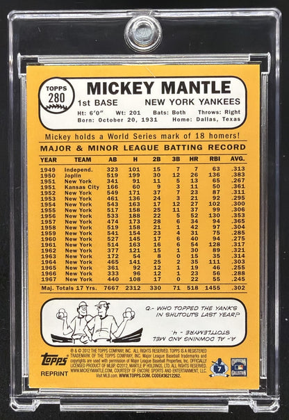 2012 Topps Mickey Mantle #RN-MM Retired Number Patches Bat /68