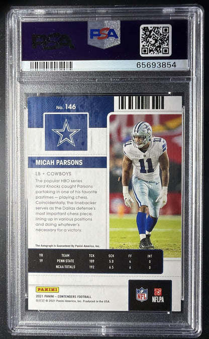 2021 Panini Contenders Micah Parsons #146 Wild Card Round Ticket Auto RC Rookie PSA 9