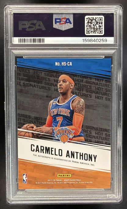 2017-18 Panini Hoops Carmelo Anthony #HS-CA Red Hot Signatures 4/25 Auto PSA 9