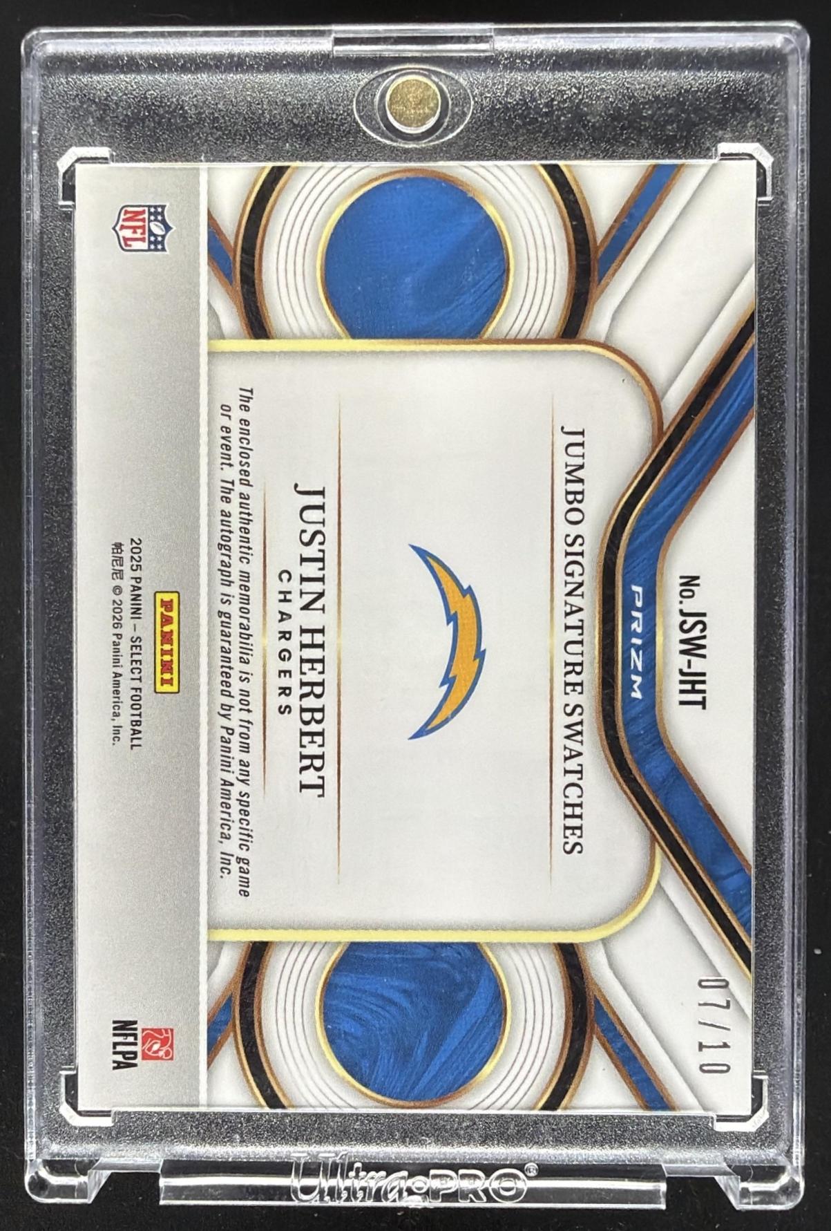 2024 Panini Select Justin Herbert #JSSP-JHT Gold Patch Auto /10