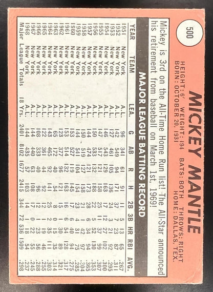 1969 Topps Mickey Mantle #500a