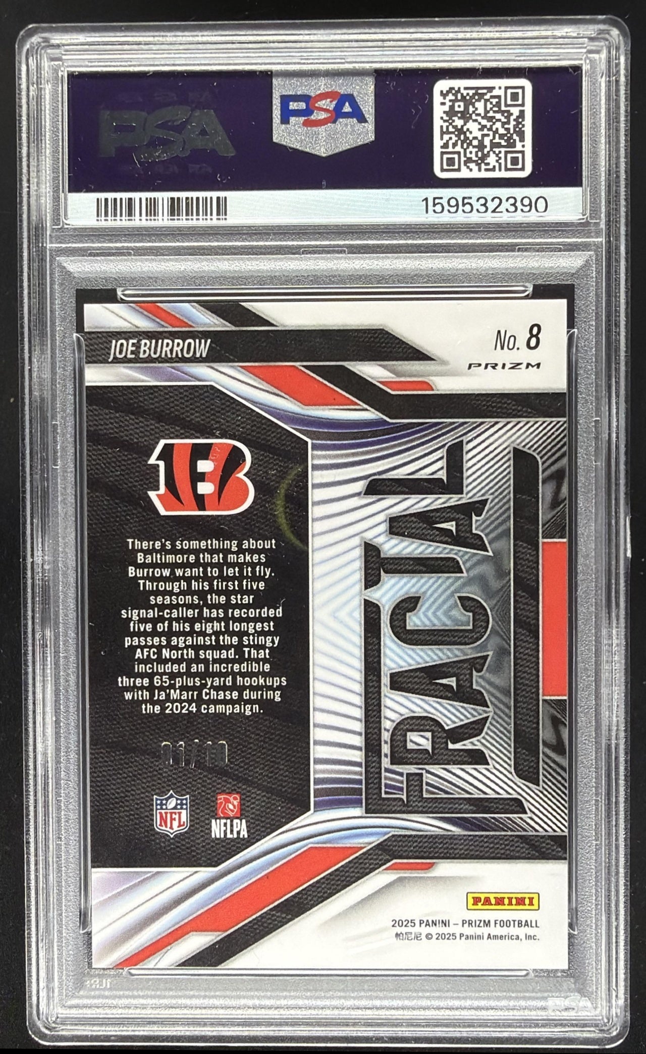 2025 Panini Prizm Joe Burrow Fractal Gold /10 PSA 9