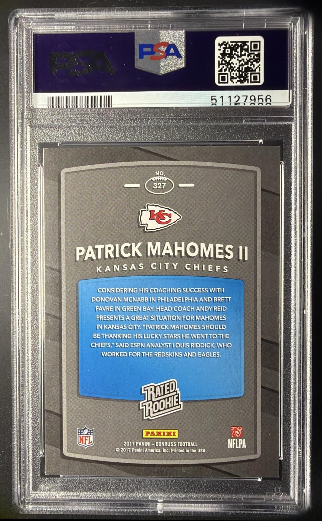 2017 Panini Donruss Patrick Mahomes II #327 RC Rated Rookie PSA 9