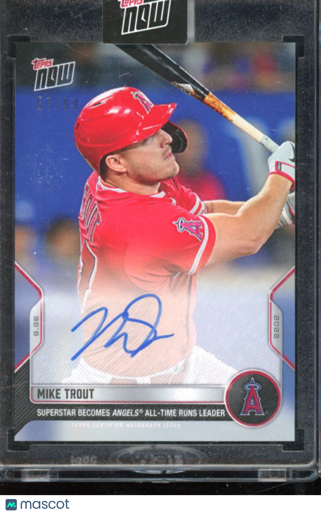 2022 Topps Now Mike Trout Auto /99 Angels Hit leader
