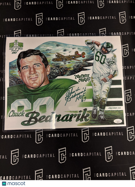 Chuck Bednarik Signed 11x14 Art Print JSA "HOF 67"