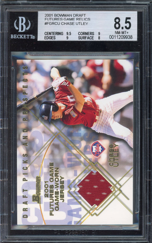 2001 Bowman Draft Chase Utley Futures Game Jersey BGS 8.5