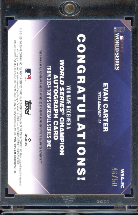 2024 Topps Evan Carter Gold World Series Auto Rookie 50