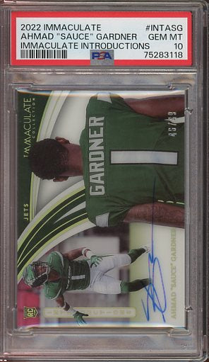 2022 Immaculate Ahmad "Sauce" Gardner Introductions Auto #INT-ASG /49 PSA 10 RC