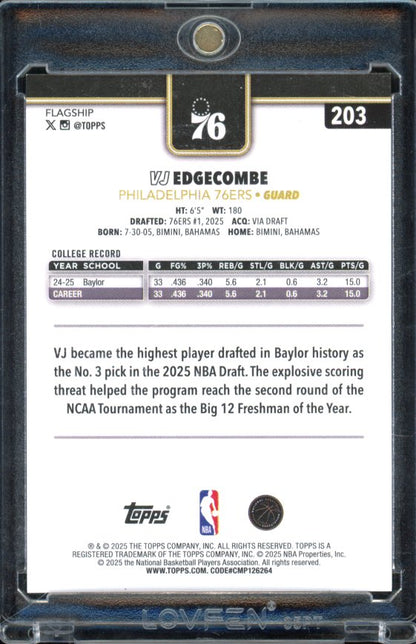 2025-26 Topps VJ Edgecombe Blackout Black Shimmer Rookie /99