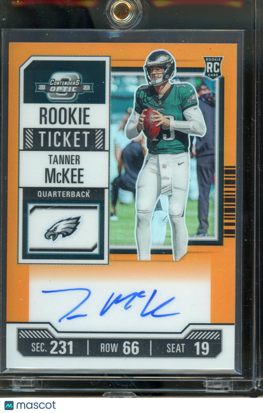 2023 Contenders Optic Tanner McKee Rookie Ticket Auto Orange /50 RC