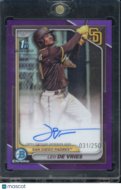 2024 Bowman Chrome Leo De Vries Purple Refractor /250 1st Auto