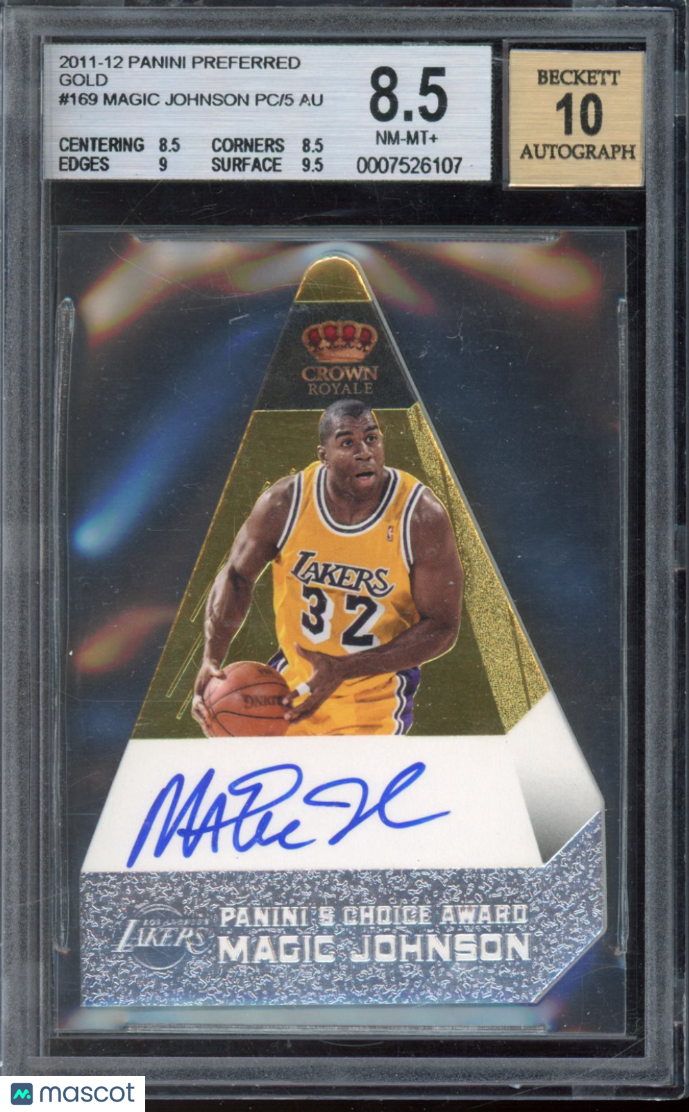 2011-12 Crown Royale Magic Johnson Die Cut Auto /5 BGS 8.5/10