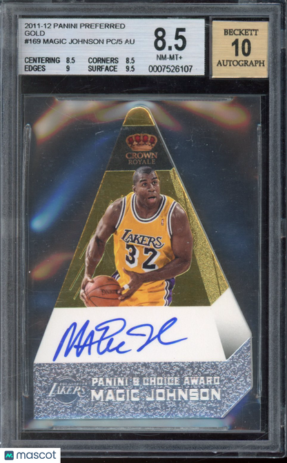 2011-12 Crown Royale Magic Johnson Die Cut Auto /5 BGS 8.5/10