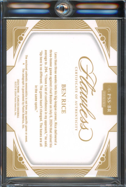 2024 Panini Flawless Ben Rice Prominent Swatches Signatures Rookie /25