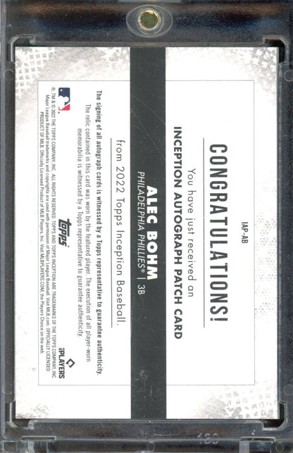 2022 Inception Alec Bohm Patch Auto /249