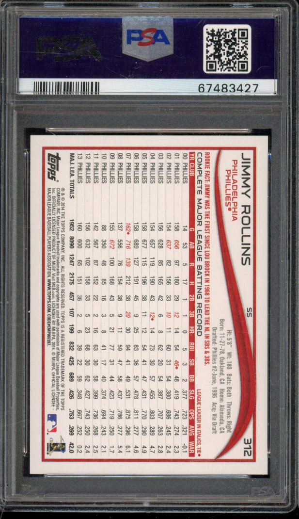 2014 Topps Jimmy Rollins 1st Edition PSA 10 POP 1