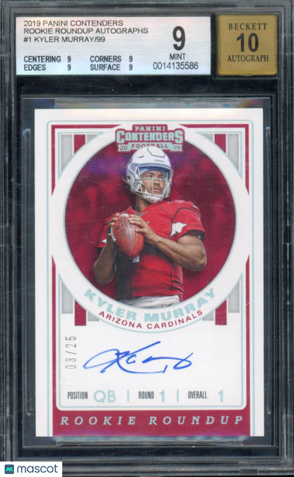 2019 Contenders Kyler Murray Rookie Roundup Auto /25 BGS 9/10