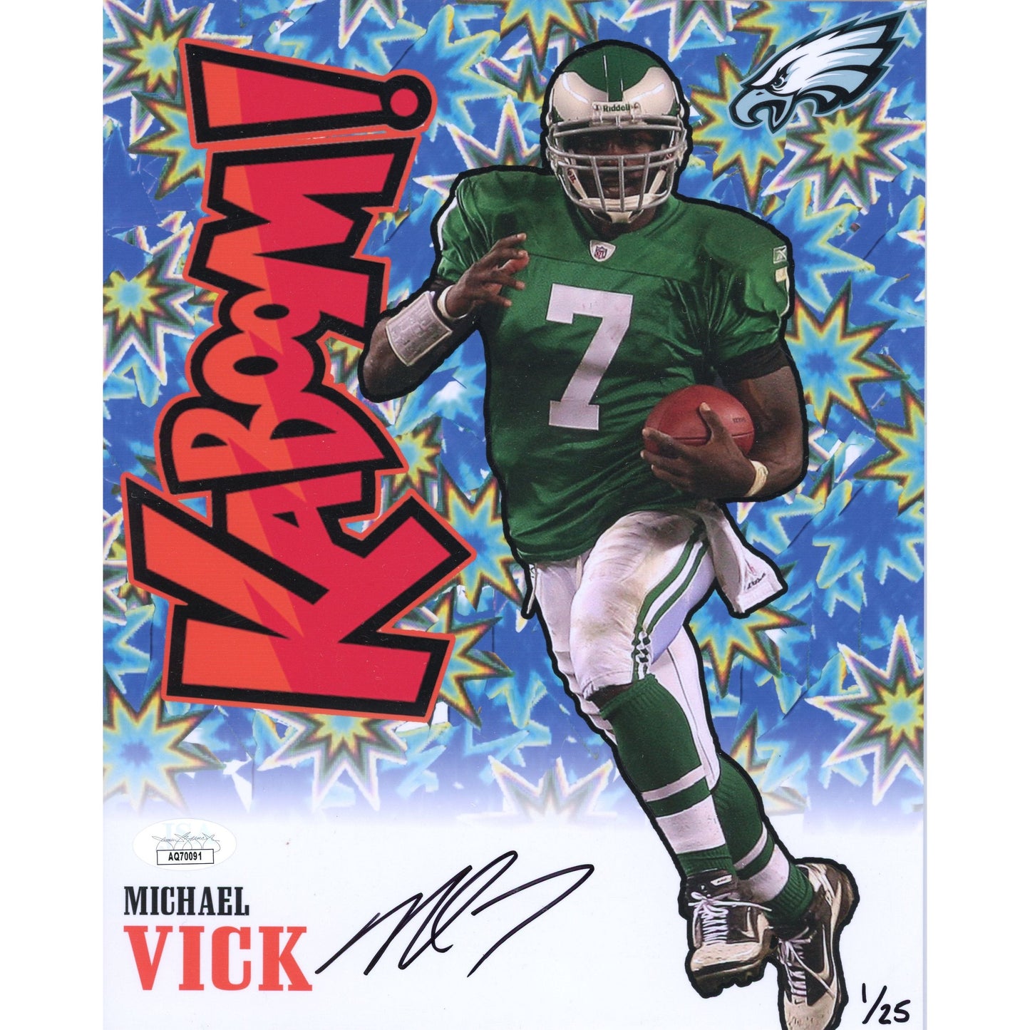 Michael Vick Autographed Phi Eagles 8x10 KABOOM! /25 Black Ink JSA COA
