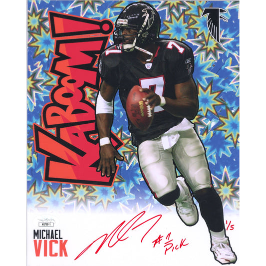 Michael Vick Autographed ATL Falcons 8x10 KABOOM! "#1 Pick" Inscription /5 Red Ink JSA COA