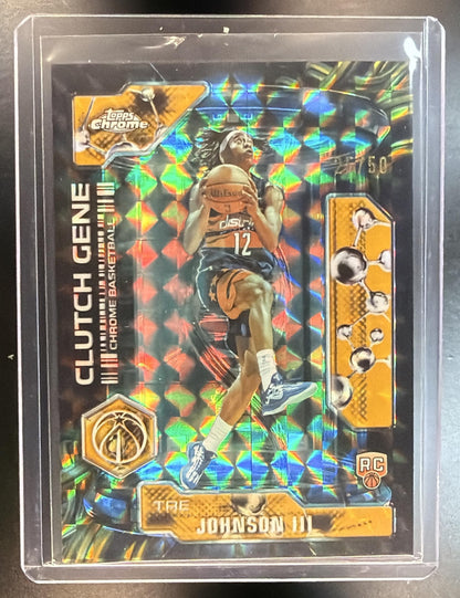 2026 Topps Chrome Update NBA Tre Johnson III #CG-16 Clutch Gene Gold Geometric 25/50 RC