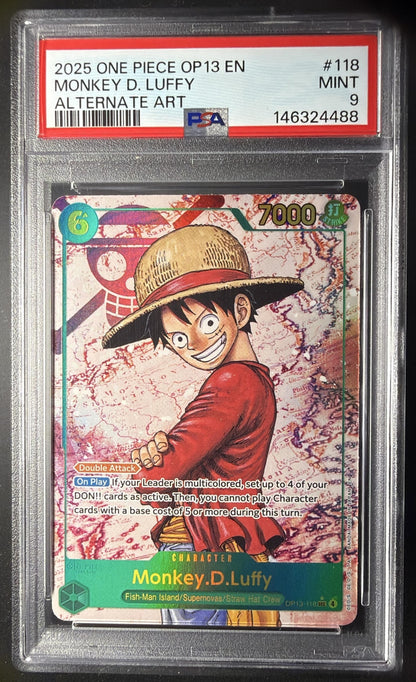 2025 One Piece Carrying On His Will Monkey D. Luffy #OP13-118 Secret Rare Alternative Art PSA 9