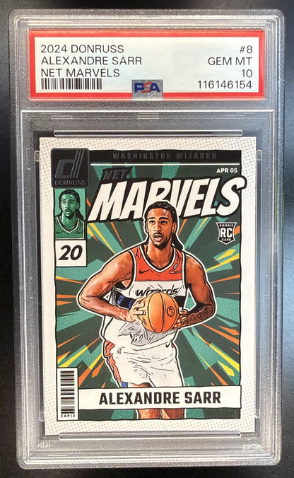 2024 Panini Donruss Alexandre Sarr #8 Net Marvels RC Wizards PSA 10