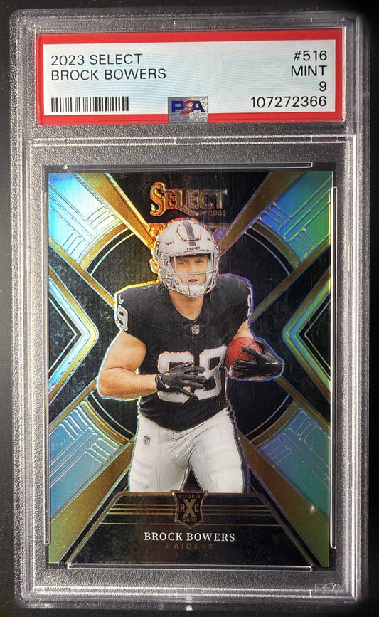 2023 Panini Select Brock Bowers #516 Silver Prizms RC XRC PSA 9
