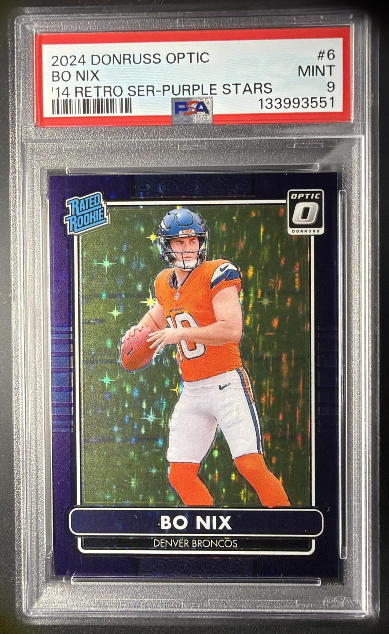 2024 Panini Donruss Optic Bo Nix Purple Stars /25 Retro Rookie #6 PSA 9