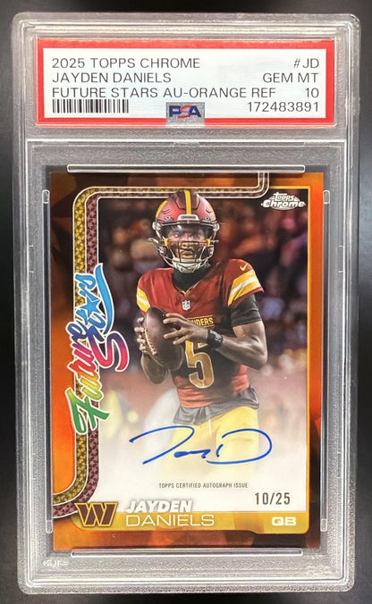 2025 Topps Chrome Jayden Daniels #FSA-JD Future Stars Auto Orange Refractor /25 PSA 10