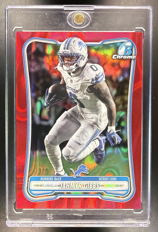 2026 Bowman Jahmyr Gibbs #BCV-30 Chrome NFL Red Lava Refractor 3/5