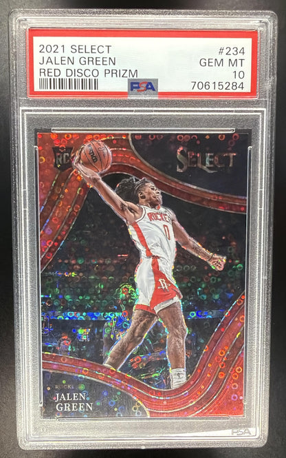 2021-22 Panini Select Jalen Green #234 Red Disco Prizms 4/49 RC Courtside PSA 10
