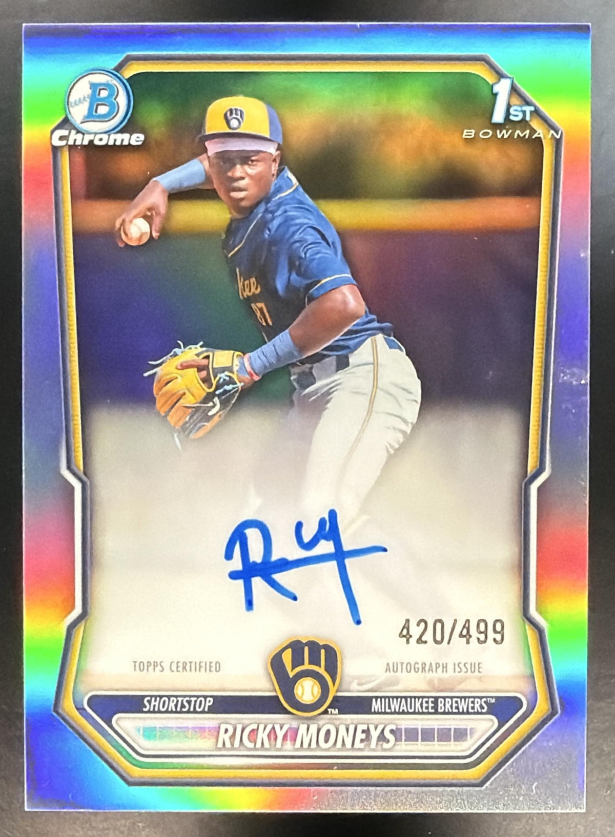 2026 Bowman Chrome Ricky Moneys #CPA-RM Auto Refractor 420/499 1st Brewers