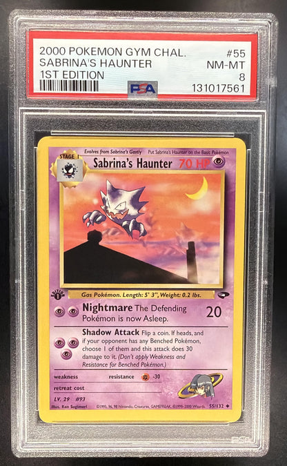 2000 Pokemon Gym Challenge Sabrina's Haunter 55/132 1st Edition PSA 8