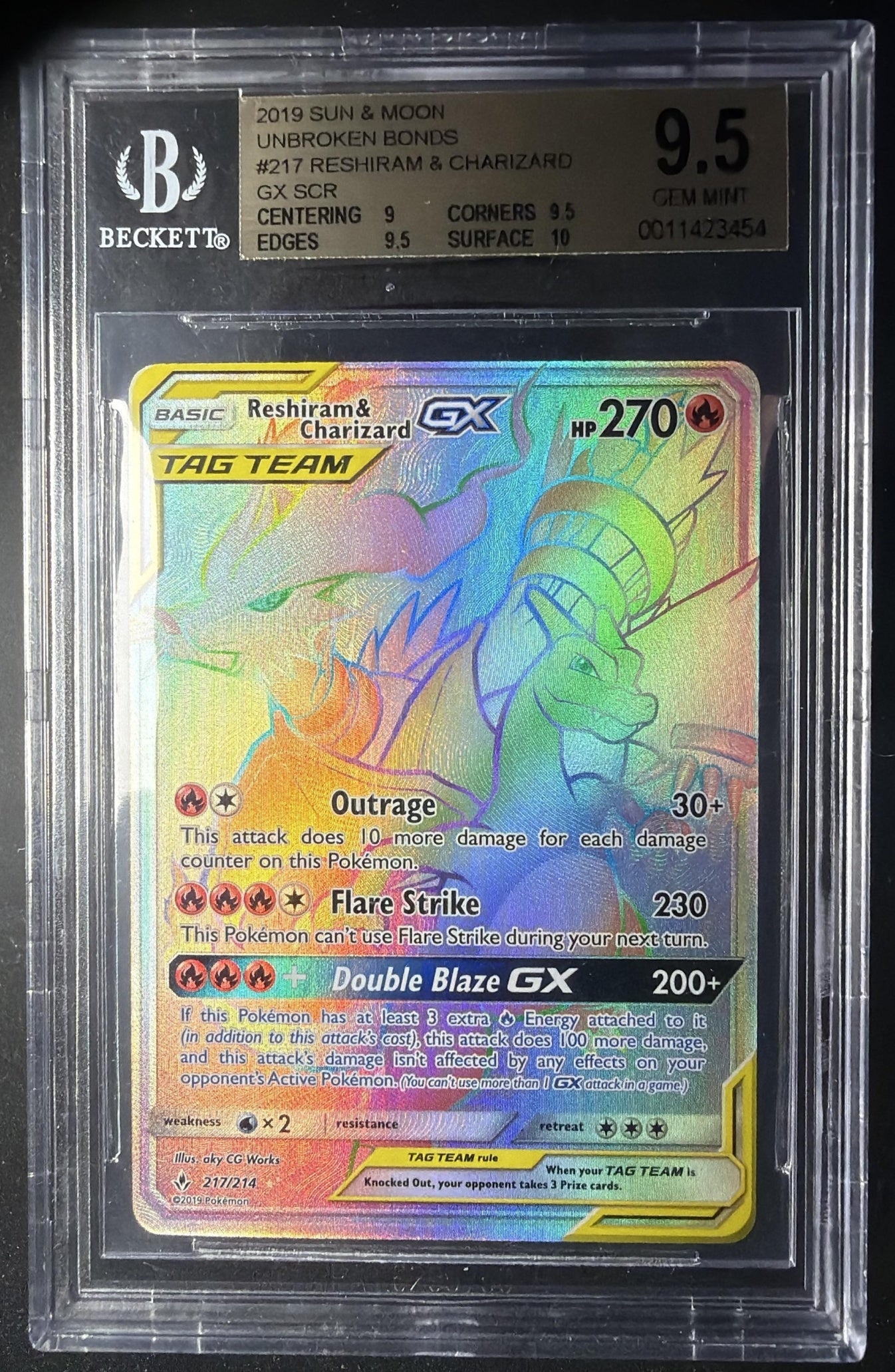 2019 Sun & Moon Unbroken Bonds Reshiram & Charizard BGS 9.5