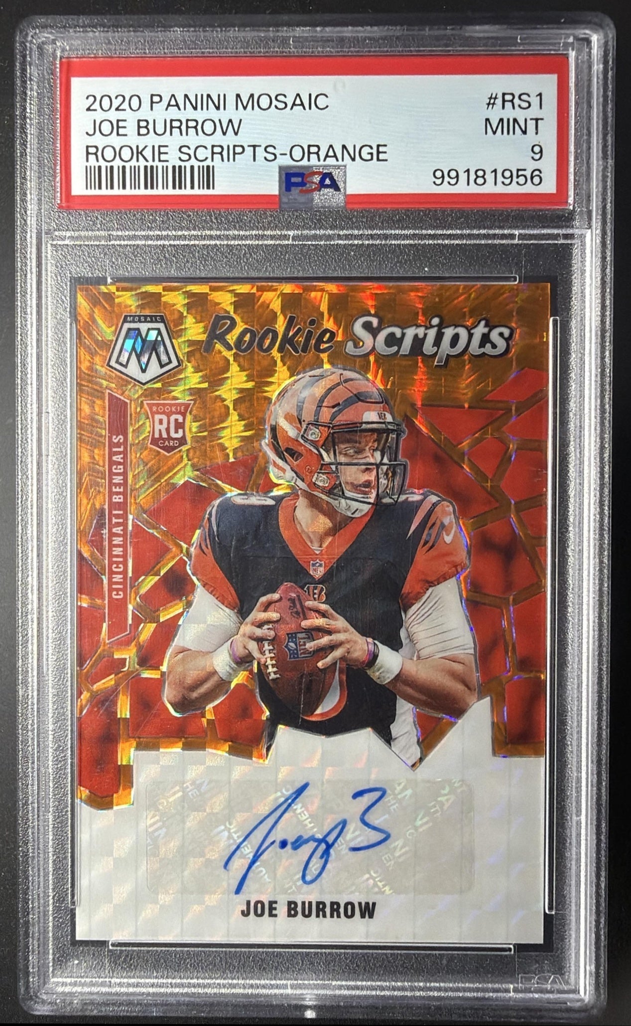 2020 Panini Mosaic Joe Burrow #RS1 Rookie Scripts RC Auto PSA 9