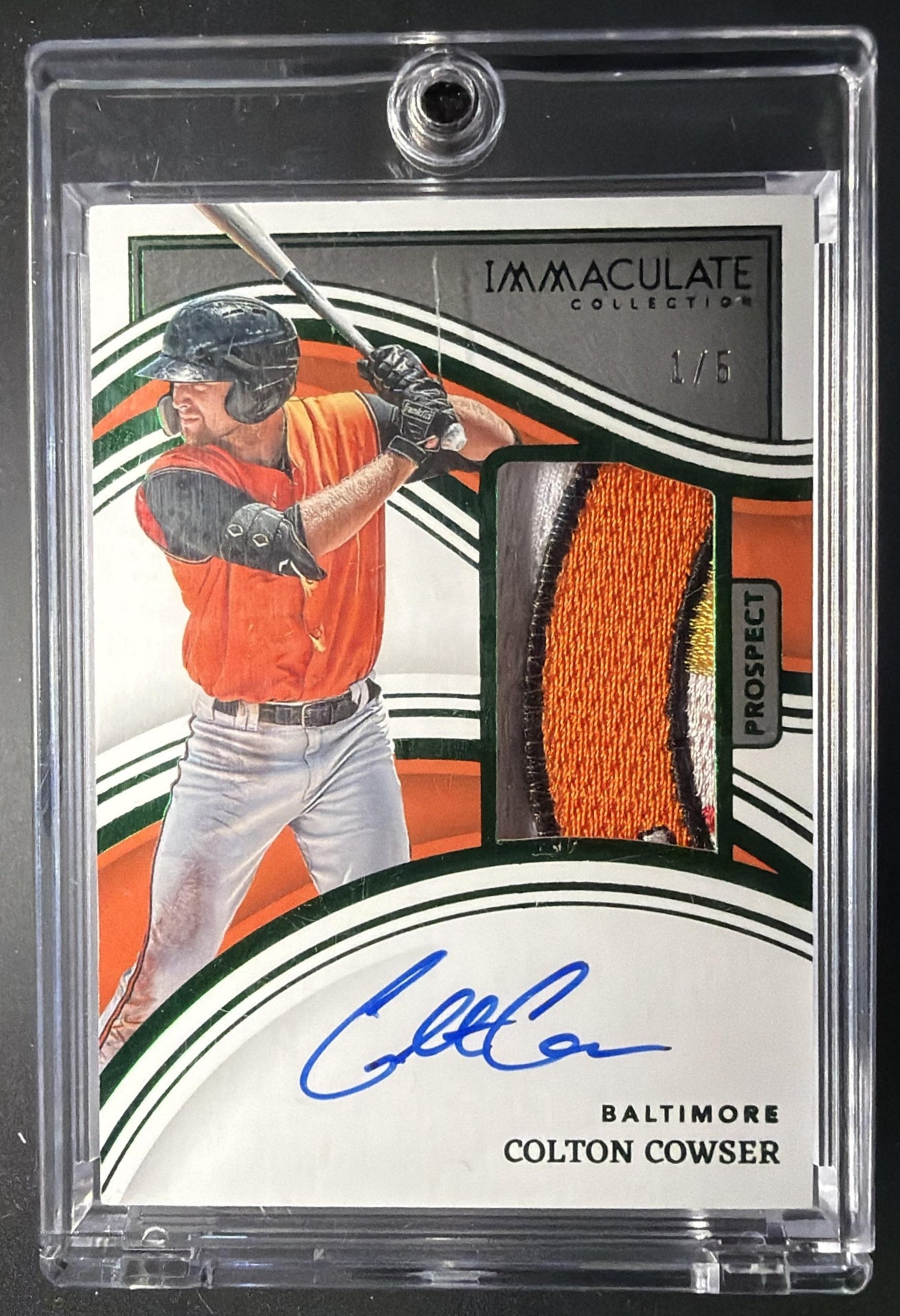 2023 Panini Immaculate Collection Colton Cowser #60 Green 1/5 MEM RC Auto