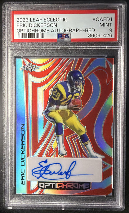 2023 Leaf Eclectic Eric Dickerson #OA-ED1 Optichrome Auto Flood Red /9 PSA 9