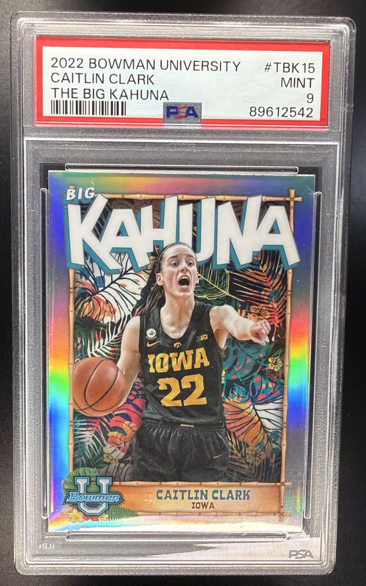 2022-23 Bowman Chrome University Caitlin Clark #TBK-15 The Big Kahuna PSA 9