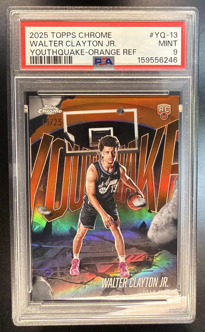 2025 Topps Chrome Walter Clayton Jr. #YQ-13 Youthquake Orange Refractor 15/25 RC PSA 9