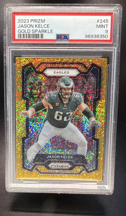 2023 Panini Prizm Jason Kelce #245 Red Sparkle PSA 9