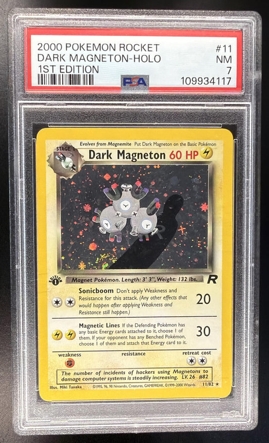 2000 Pokemon Team Rocket First Edition Dark Magneton #11/82 Holo PSA 7