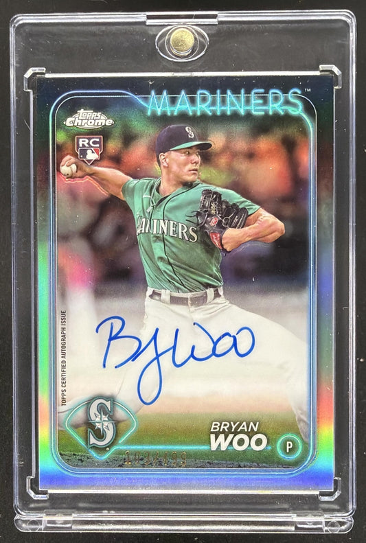 2024 Topps Chrome Bryan Woo #RA-BWO Rookie Auto Aqua Wave Refractor /199 RC