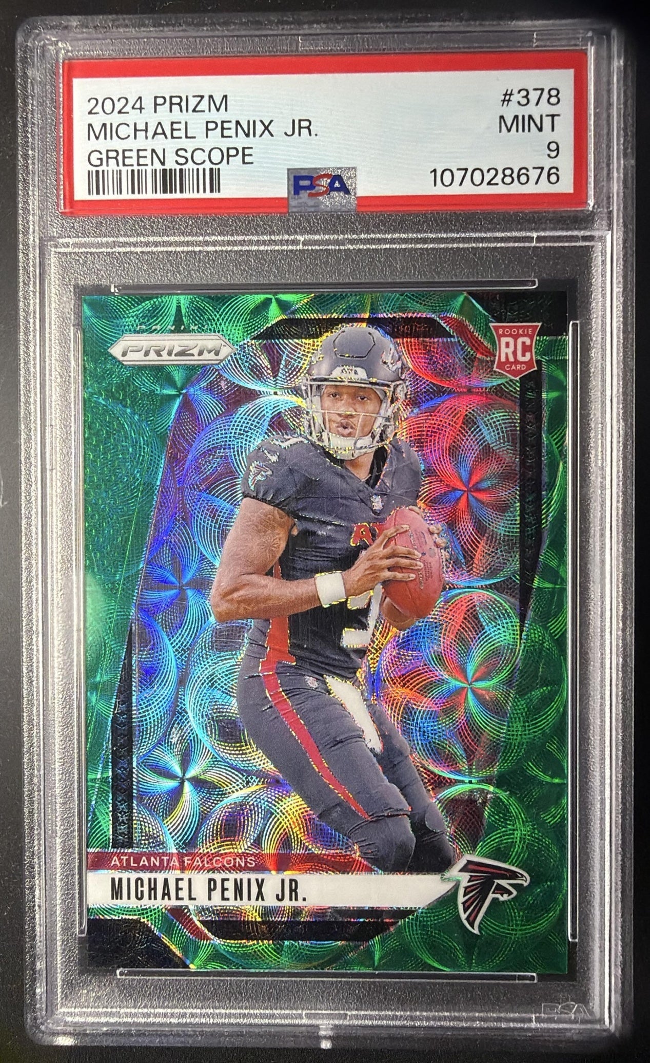 2024 Panini Prizm Michael Penix Jr. #378 Green Scope 54/75 RC PSA 9