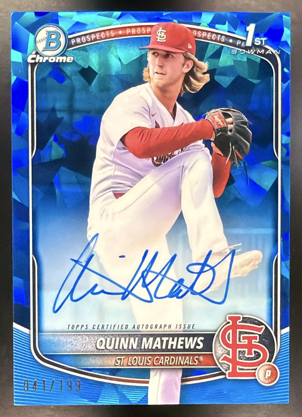 2025 Bowman Sapphire Quinn Mathews #CPS-QM Chrome Auto 41/199 1st Prospect