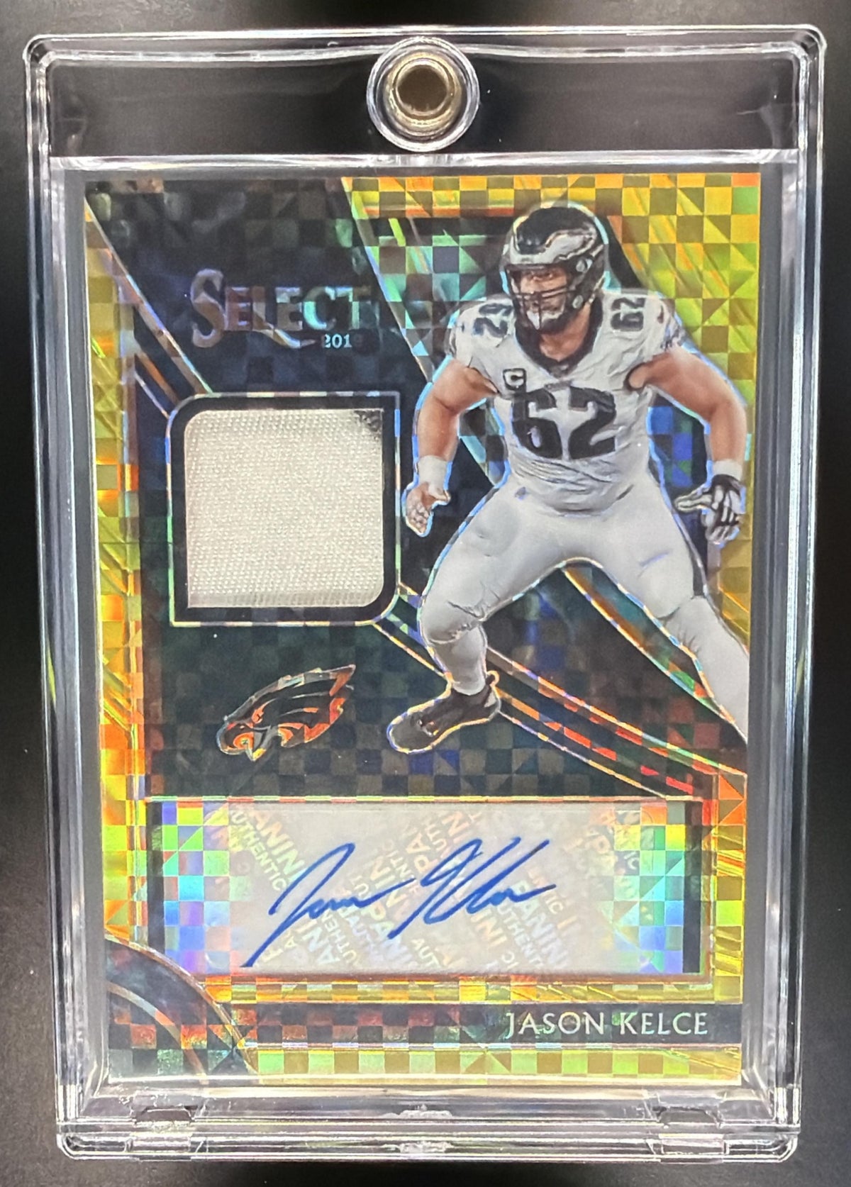 2019 Panini Select Jason Kelce #MP-JK Signature Gold Prizm /10 Patch Auto