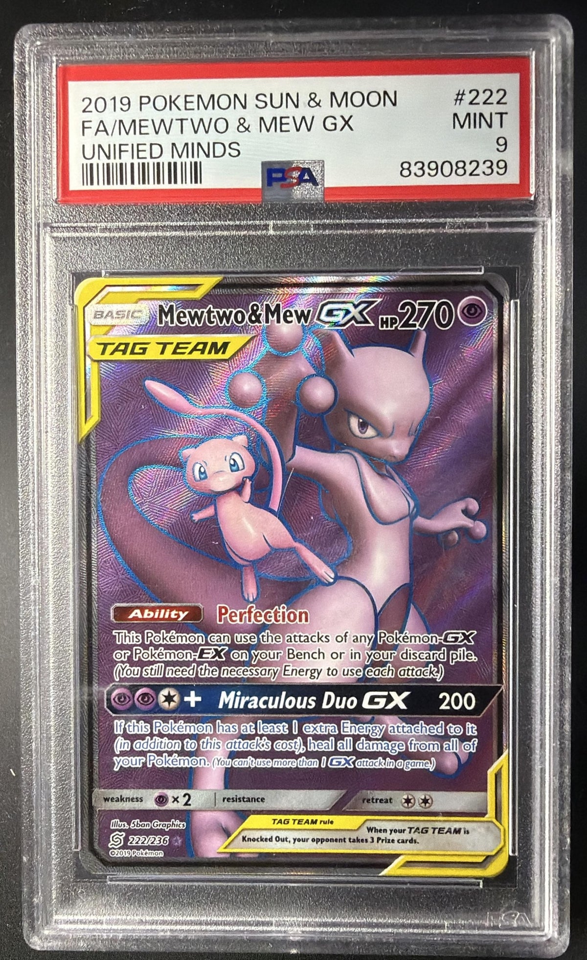 2019 Pokemon SM Tag Team GX Mewtwo & Mew #222/173 PSA 9